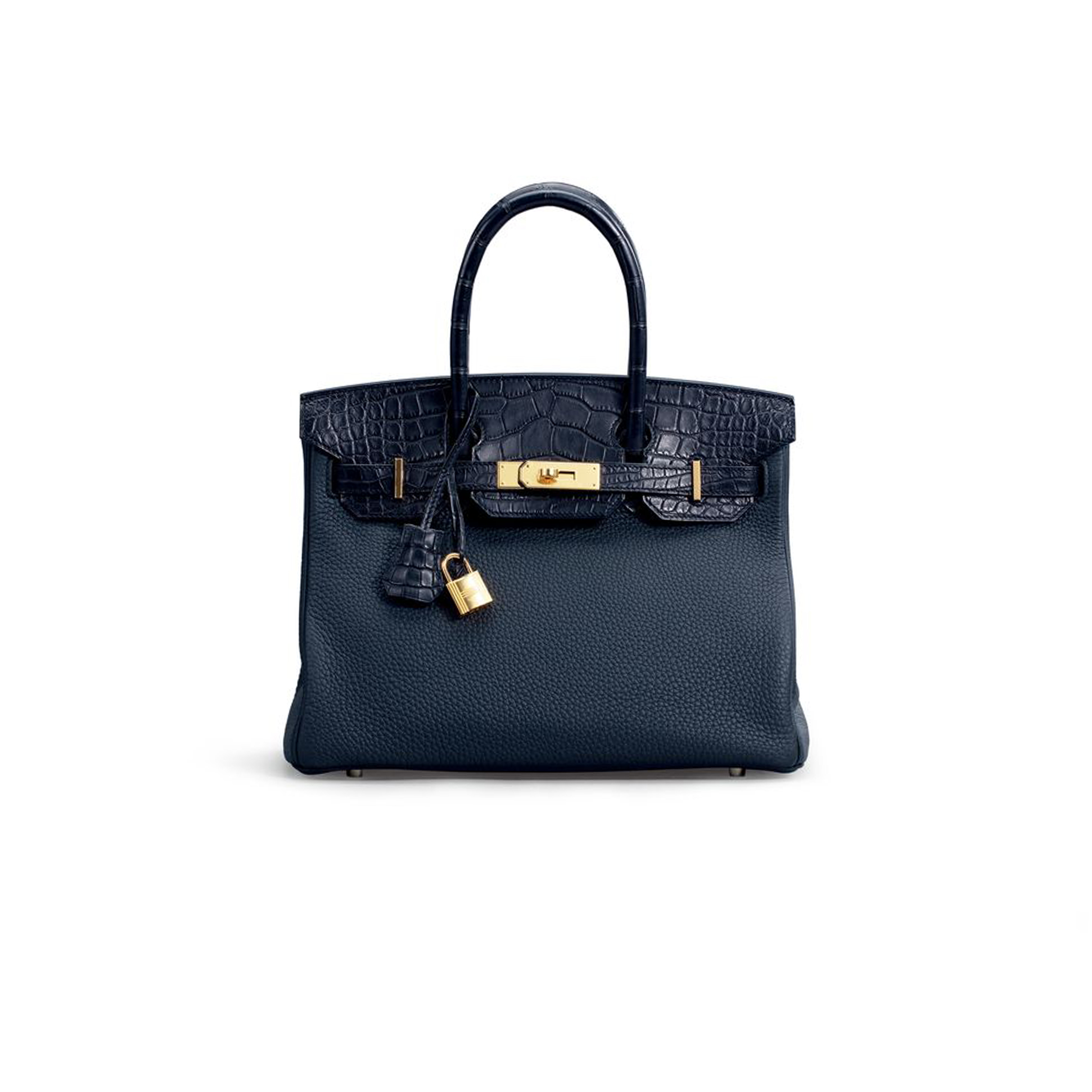 HERMÈS MASTER BIRKIN 25 CROCODILE AND TOGO LEATHER DEEP BLUE WITH GOLD BUCKLE H076216CK28 (25*20*13cm)